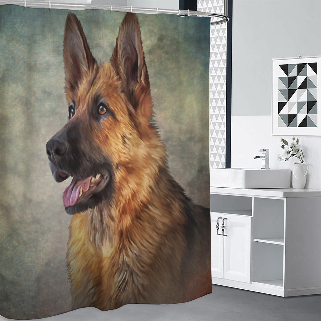 Vintage German Shepherd Portrait Print Premium Shower Curtain