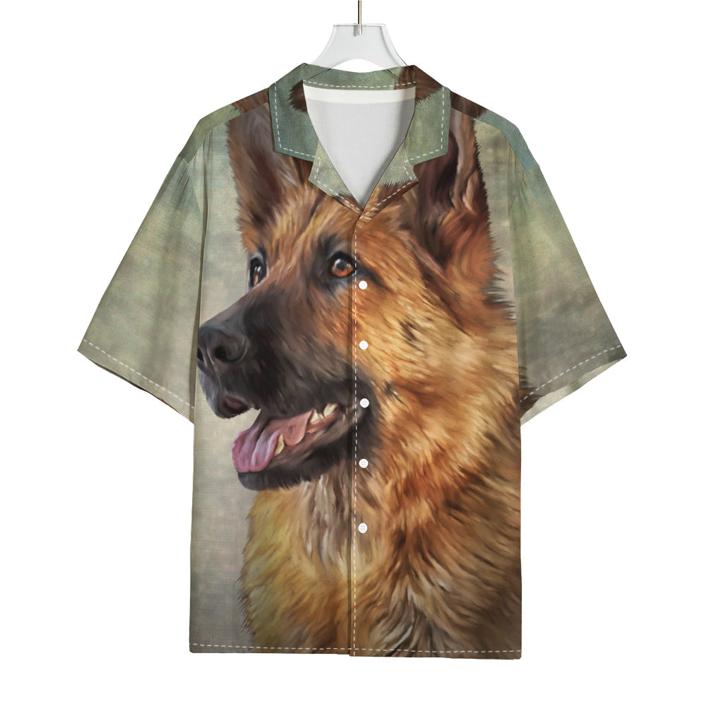 Vintage German Shepherd Portrait Print Rayon Hawaiian Shirt