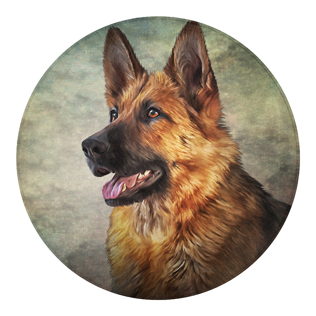 Vintage German Shepherd Portrait Print Round Blanket