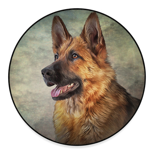 Vintage German Shepherd Portrait Print Round Floor Mat