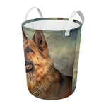 Vintage German Shepherd Portrait Print Round Laundry Basket