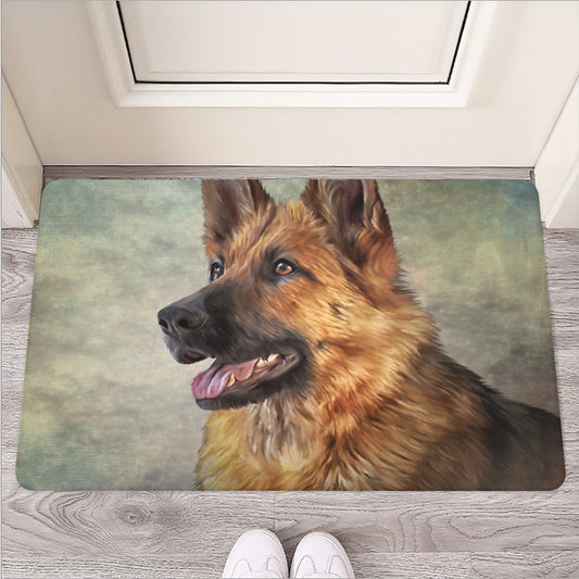Vintage German Shepherd Portrait Print Rubber Doormat
