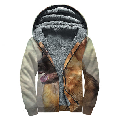 Vintage German Shepherd Portrait Print Sherpa Lined Zip Up Hoodie