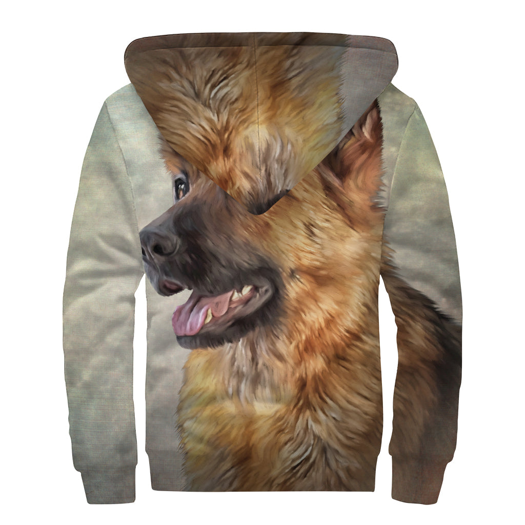 Vintage German Shepherd Portrait Print Sherpa Lined Zip Up Hoodie