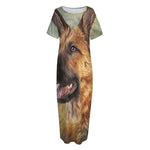 Vintage German Shepherd Portrait Print Short Sleeve Long Nightdress