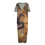 Vintage German Shepherd Portrait Print Short Sleeve Long Nightdress