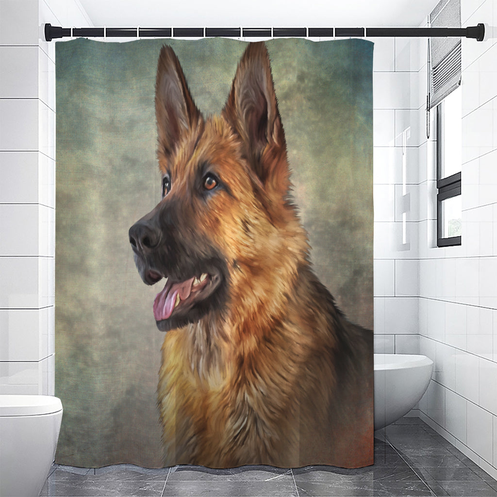 Vintage German Shepherd Portrait Print Shower Curtain