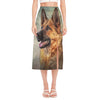 Vintage German Shepherd Portrait Print Side Slit Midi Skirt