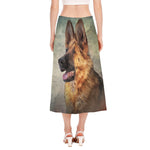 Vintage German Shepherd Portrait Print Side Slit Midi Skirt