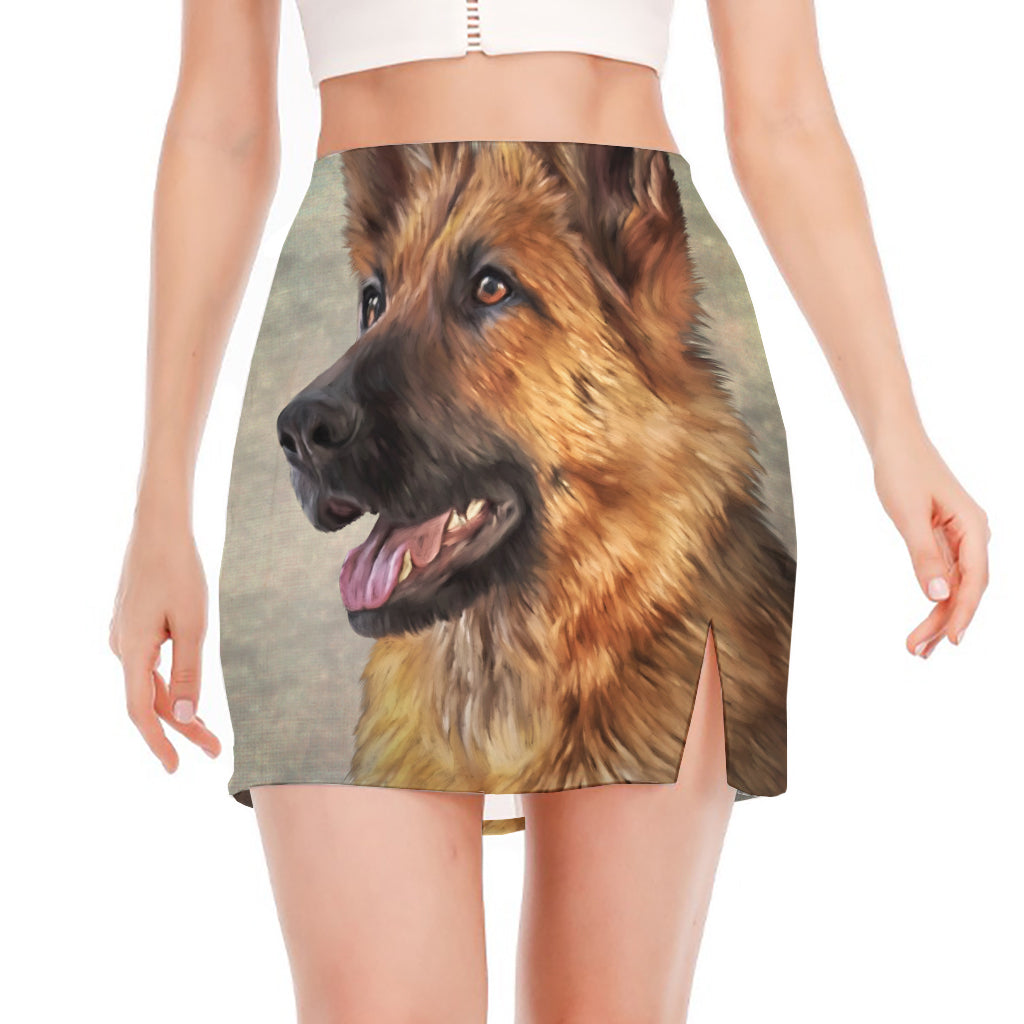 Vintage German Shepherd Portrait Print Side Slit Mini Skirt