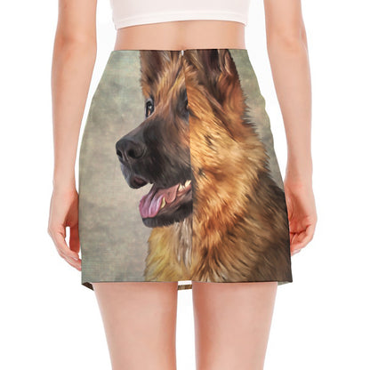 Vintage German Shepherd Portrait Print Side Slit Mini Skirt