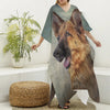 Vintage German Shepherd Portrait Print Silk V-Neck Kaftan Dress