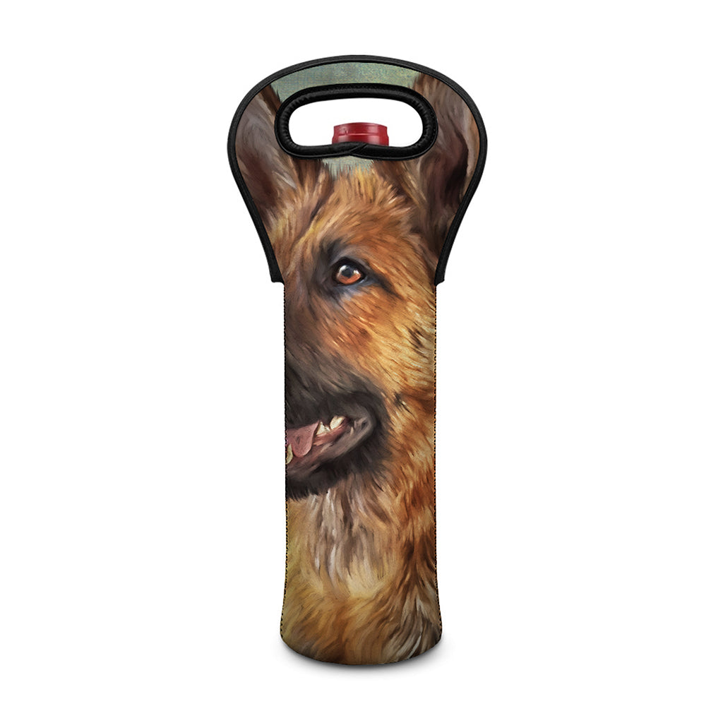 Vintage German Shepherd Portrait Print Single Neoprene Wine Tote