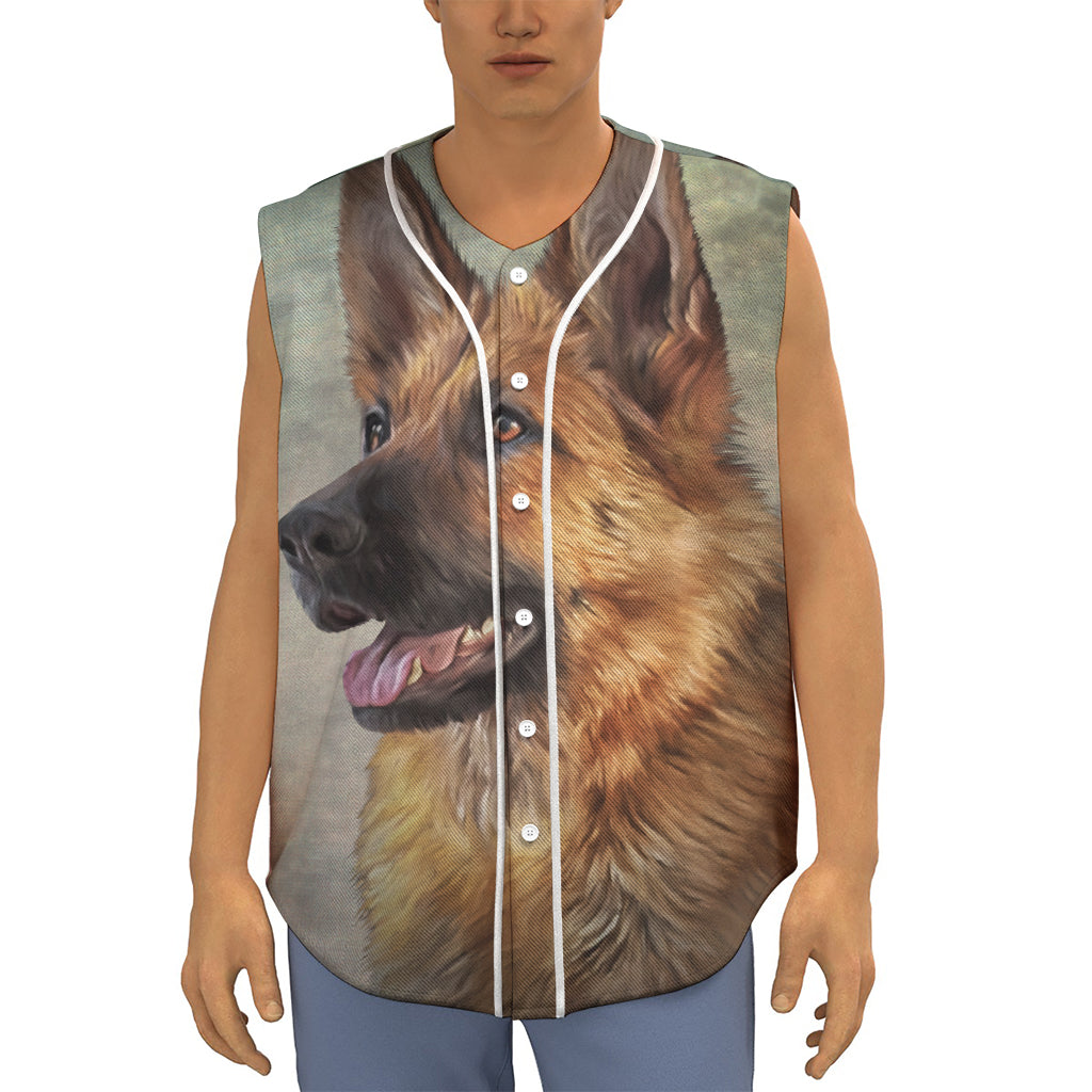 Vintage German Shepherd Portrait Print Sleeveless Baseball Jersey