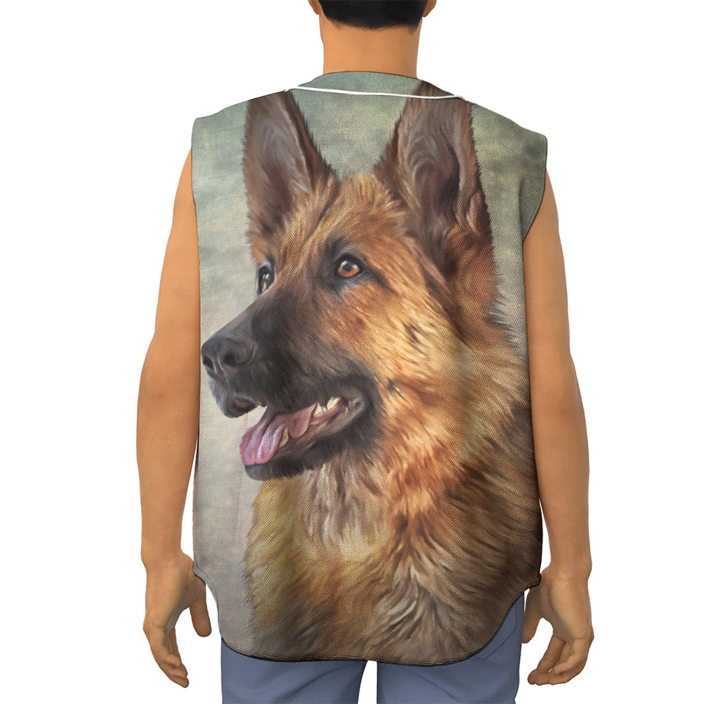Vintage German Shepherd Portrait Print Sleeveless Baseball Jersey