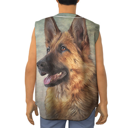 Vintage German Shepherd Portrait Print Sleeveless Baseball Jersey