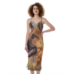 Vintage German Shepherd Portrait Print Slim Fit Midi Cami Dress