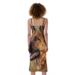 Vintage German Shepherd Portrait Print Slim Fit Midi Cami Dress