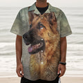 Vintage German Shepherd Portrait Print Textured Short Sleeve Shirt