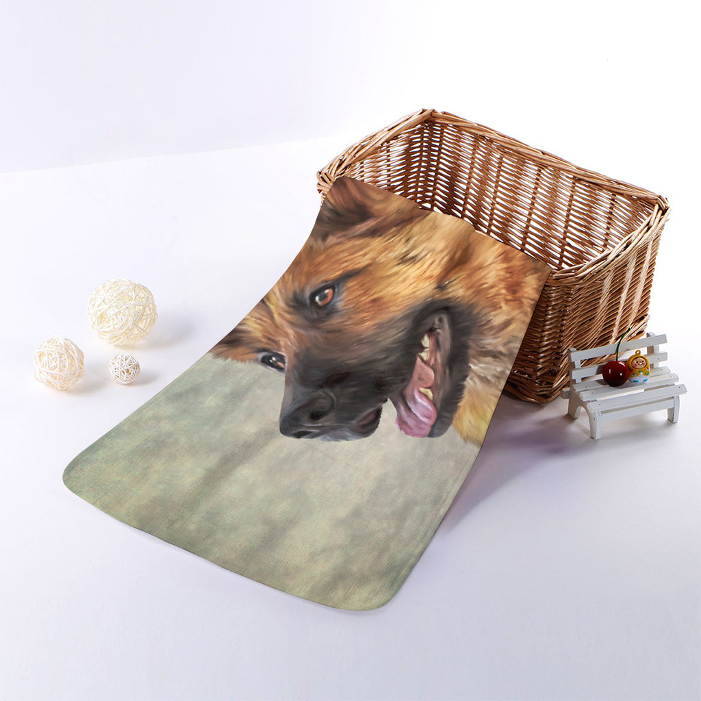 Vintage German Shepherd Portrait Print Towel