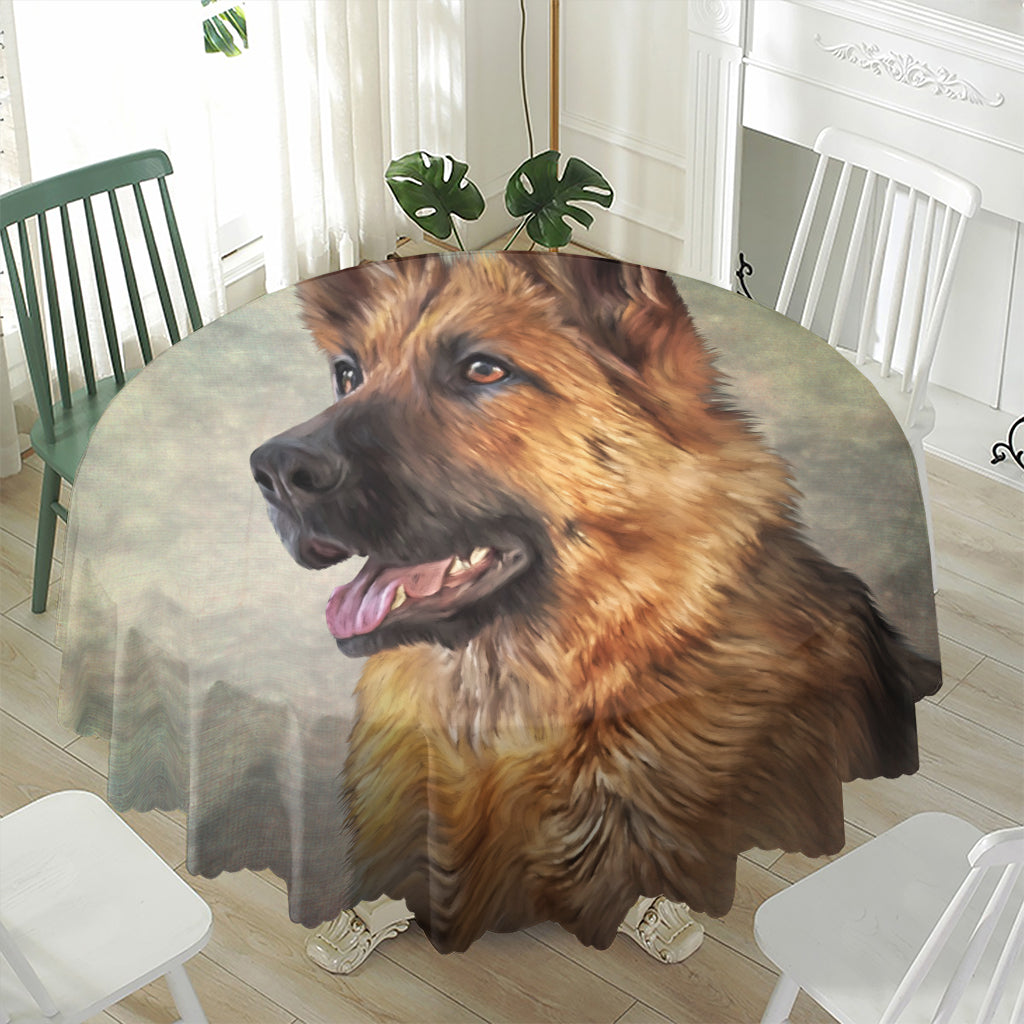 Vintage German Shepherd Portrait Print Waterproof Round Tablecloth