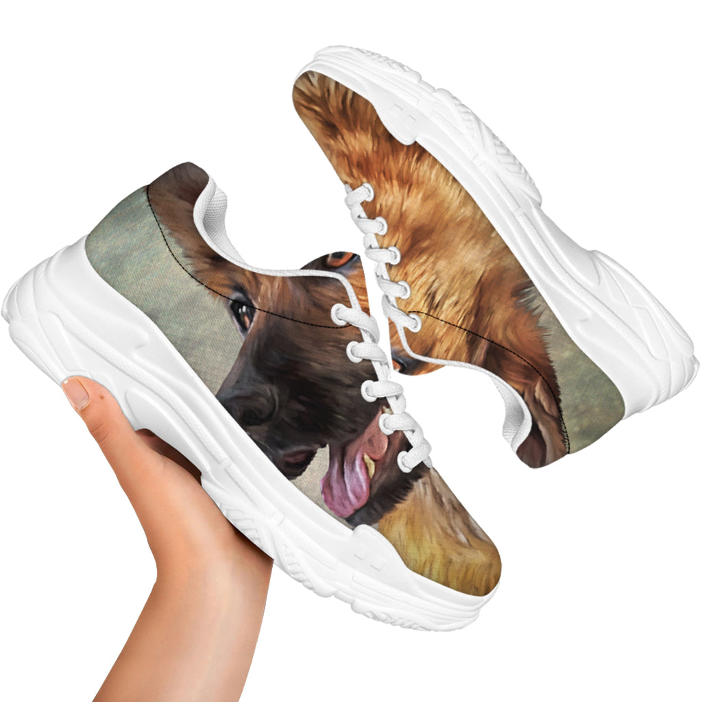 Vintage German Shepherd Portrait Print White Chunky Shoes