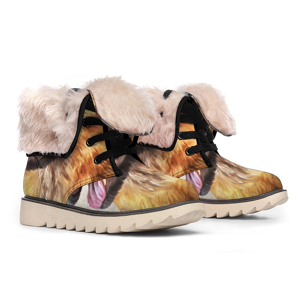 Vintage German Shepherd Portrait Print Winter Boots