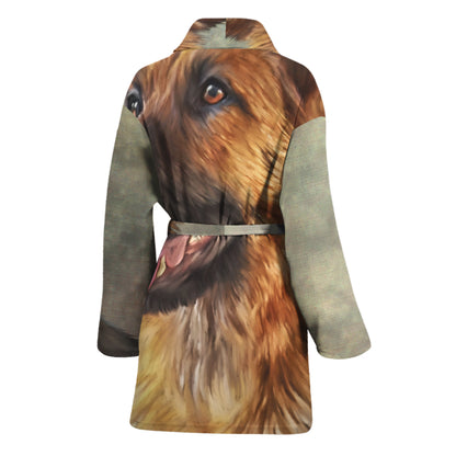 Vintage German Shepherd Portrait Print Women's Bathrobe