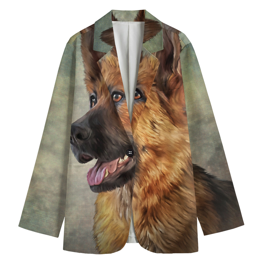 Vintage German Shepherd Portrait Print Women's Blazer