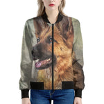 Vintage German Shepherd Portrait Print Women's Bomber Jacket