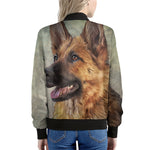 Vintage German Shepherd Portrait Print Women's Bomber Jacket
