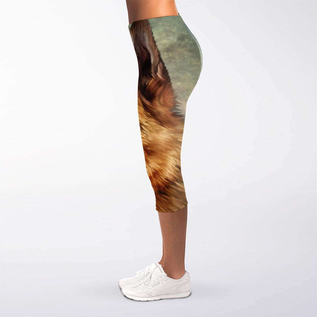 Vintage German Shepherd Portrait Print Women's Capri Leggings