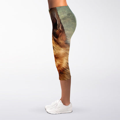 Vintage German Shepherd Portrait Print Women's Capri Leggings
