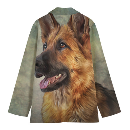 Vintage German Shepherd Portrait Print Women's Cotton Blazer