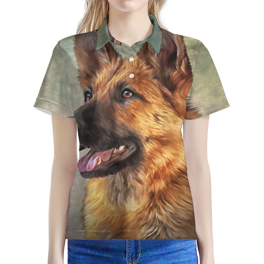 Vintage German Shepherd Portrait Print Women's Polo Shirt