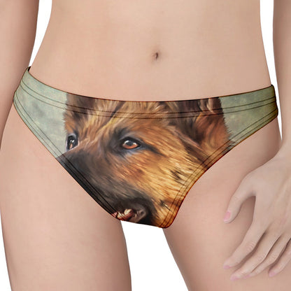 Vintage German Shepherd Portrait Print Women's Thong