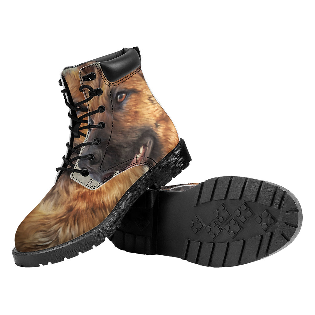 Vintage German Shepherd Portrait Print Work Boots