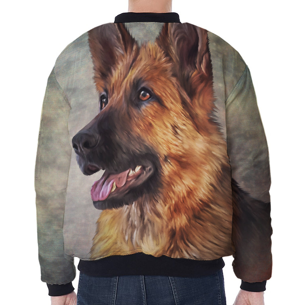 Vintage German Shepherd Portrait Print Zip Sleeve Bomber Jacket