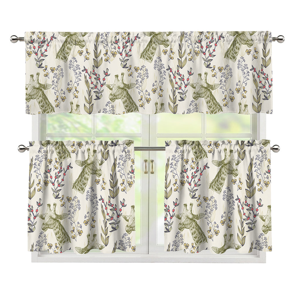 Vintage Giraffe Print 3 Piece Kitchen Curtains