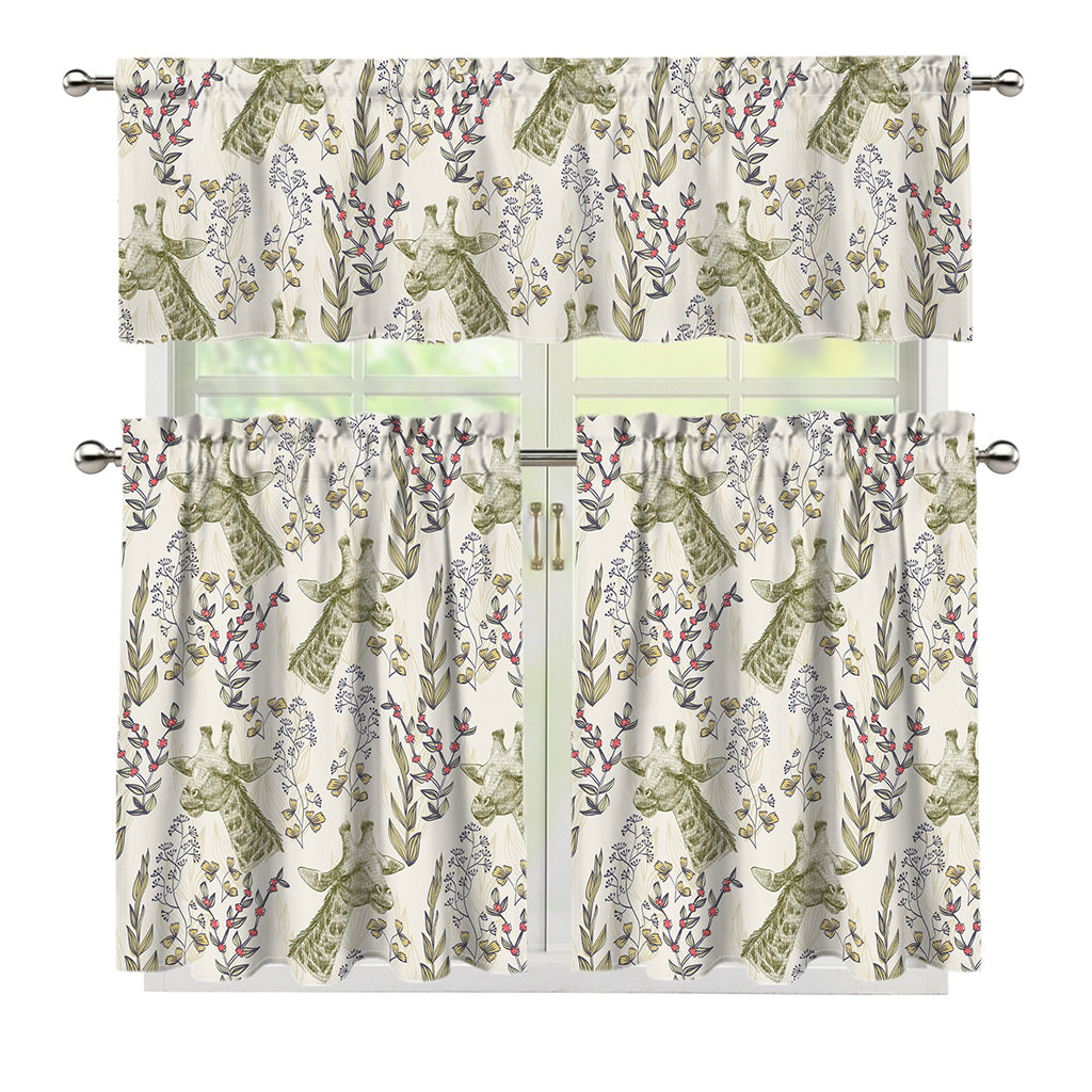 Vintage Giraffe Print 3 Piece Kitchen Curtains