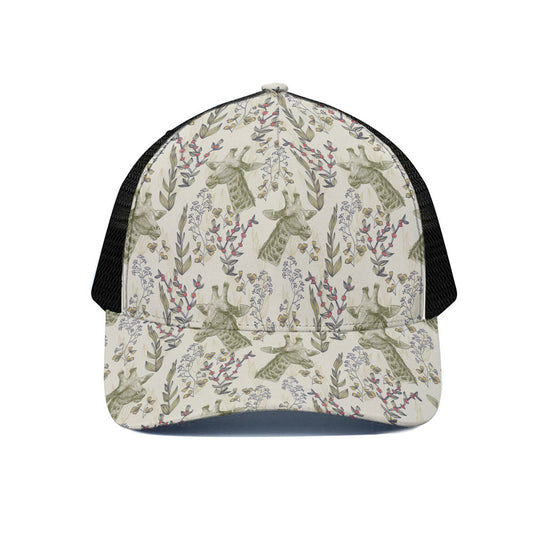 Vintage Giraffe Print Black Mesh Trucker Cap