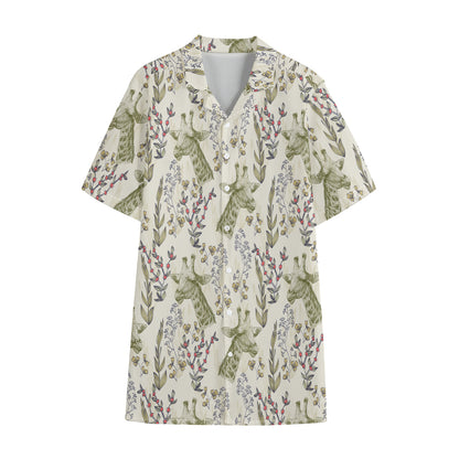 Vintage Giraffe Print Cotton Hawaiian Shirt