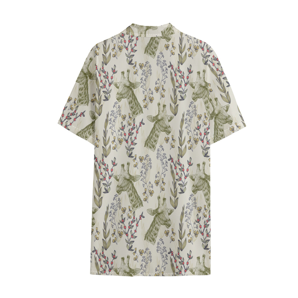 Vintage Giraffe Print Cotton Hawaiian Shirt