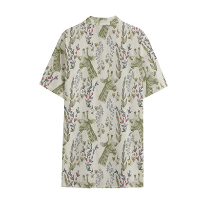 Vintage Giraffe Print Cotton Hawaiian Shirt