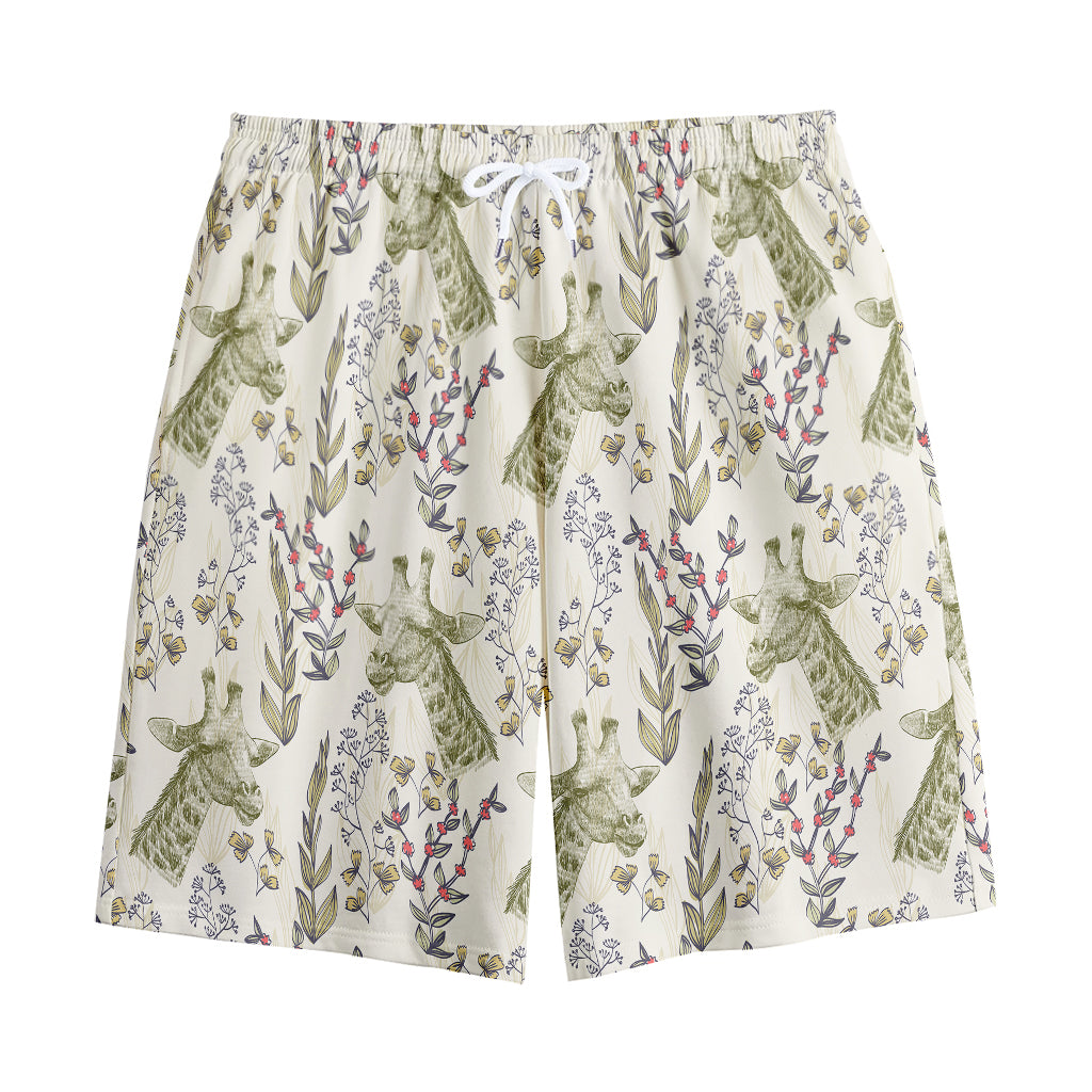 Vintage Giraffe Print Cotton Shorts