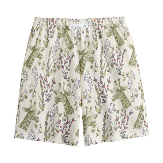 Vintage Giraffe Print Cotton Shorts