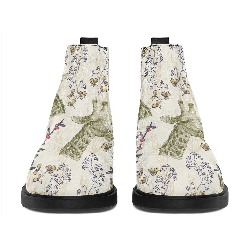 Vintage Giraffe Print Flat Ankle Boots