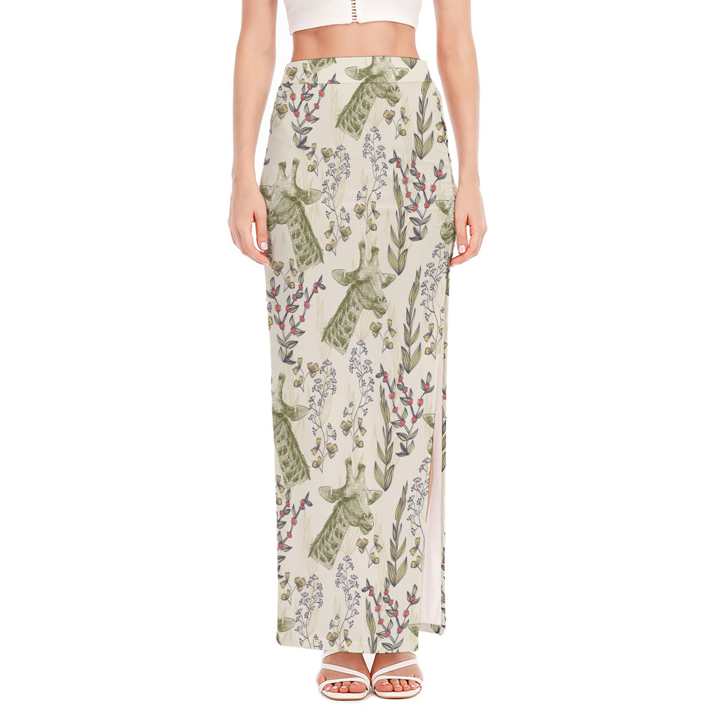 Vintage Giraffe Print High Slit Maxi Skirt