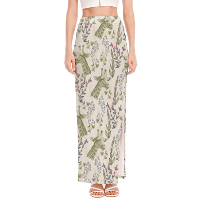 Vintage Giraffe Print High Slit Maxi Skirt