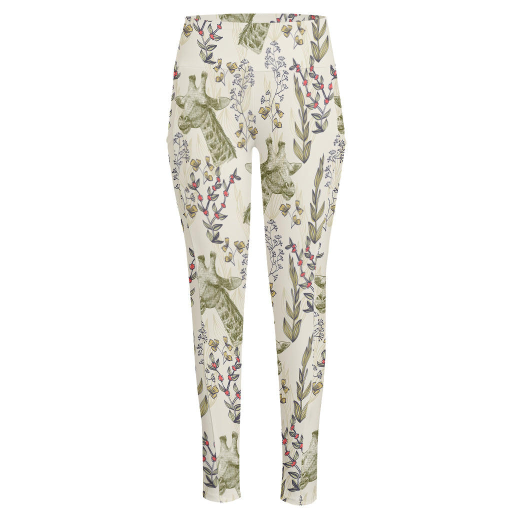 Vintage Giraffe Print High-Waisted Pocket Leggings